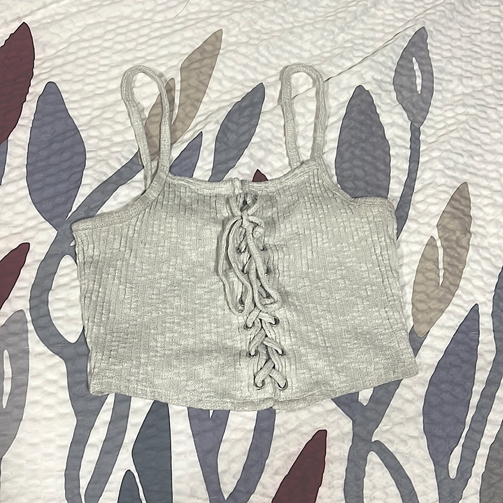 Medium White Lace Up Front Tank Top